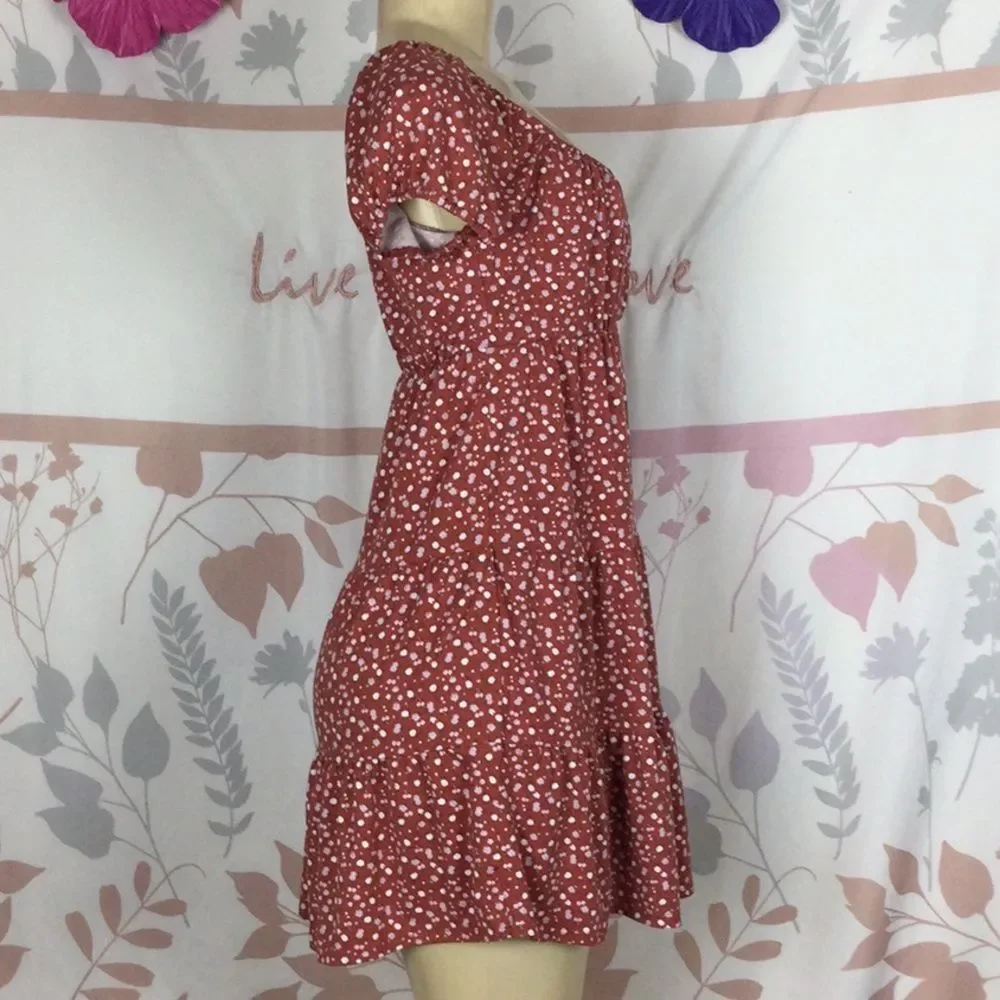 Hollister Sz XS floral loose‎ dress rust orange